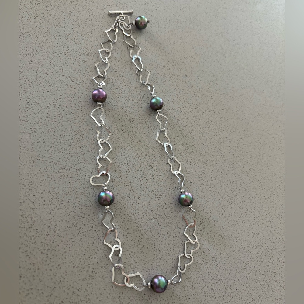 Majorica pearl silver heart necklace